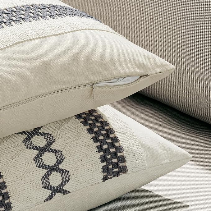 MIULEE Set of 2 Gray Boho Decorative Pillow Covers 18x18 Inch Farmhouse Rustic - Image 5