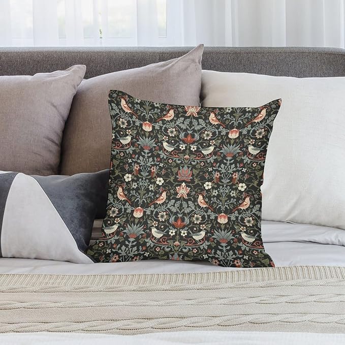 William Morris Floral Original Throw Pillow Covers Boho Chic Retro Floral Bird - Image 5