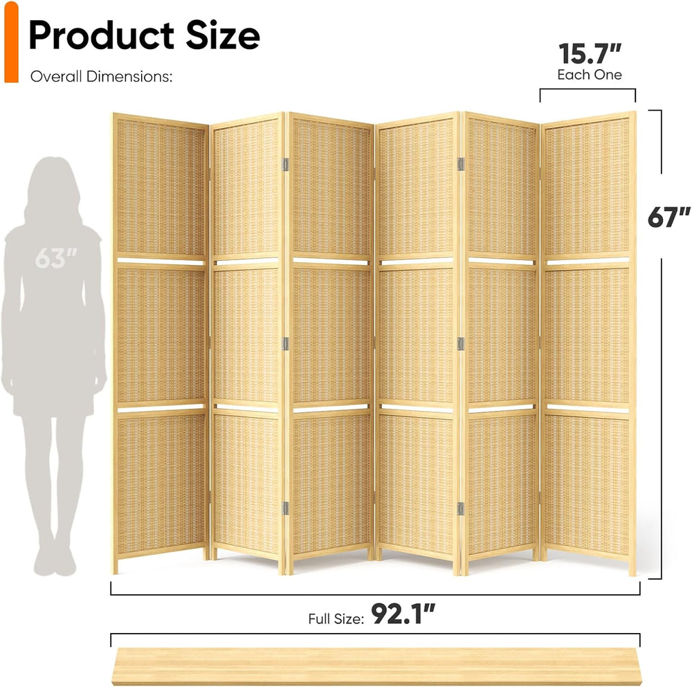 JOSTYLE Bamboo Room Divider with Shelves, 6-Panel Privacy Screen
