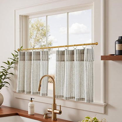 jinchan Striped Linen Kitchen Curtains - Image 2