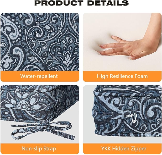 Square Corner Seat Cushions, 18.5" x 16" x 3", Indoor Outdoor Water Repellent - Image 4