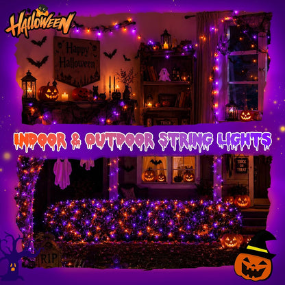 QITONG 165ft 500 LED Orange and Purple Halloween Lights Outdoor Waterproof, String Lights for Outside with 8 Modes, Green Wire Twinkle Lights Plug in Indoor
