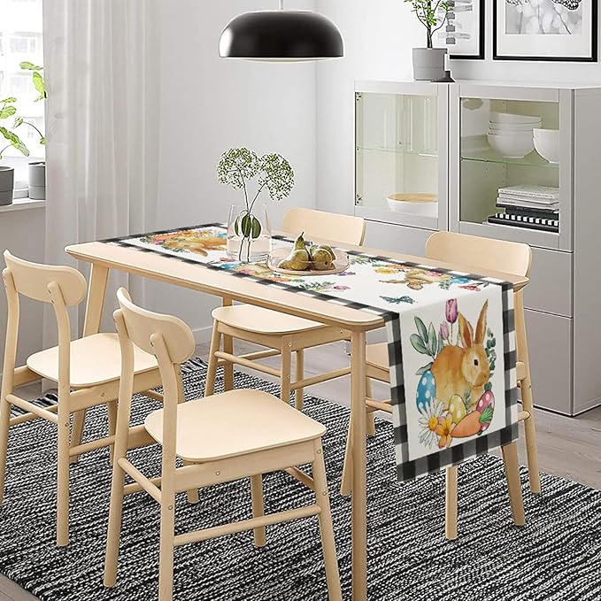 Easter Bunnies Table Runner, Easter Eggs Linen Farmhouse Table Runners - Image 4