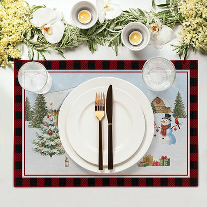 Giwawa Christmas Truck Placemats Set of 4 Winter Snowman Xmas Trees Place Mat - Image 3
