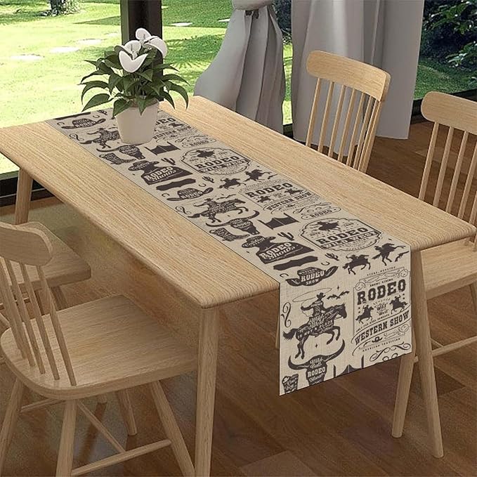 Western Cowboy Table Runner, Rustic Country Cowboy American Wild West Riding - Image 2