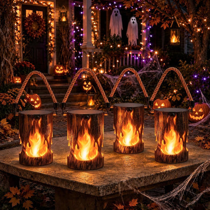 4 Pack Solar Halloween Lanterns Outdoor with Flickering Flame