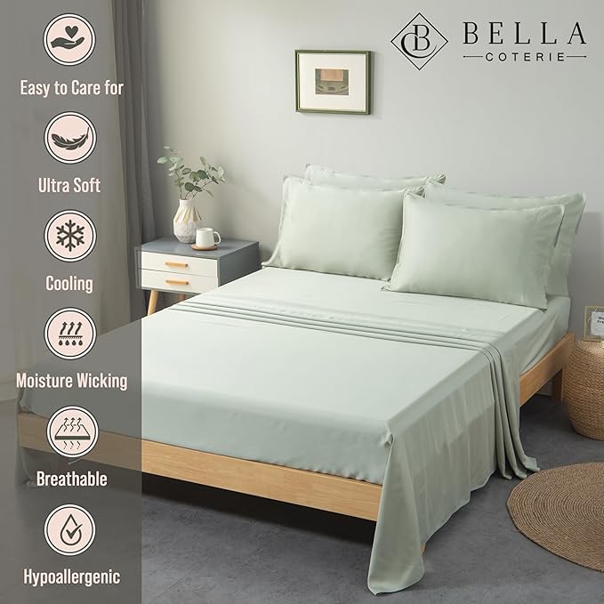 Bella Coterie 6 Piece Luxury Bamboo Viscose King Size Sheet Set | 100% - Image 2