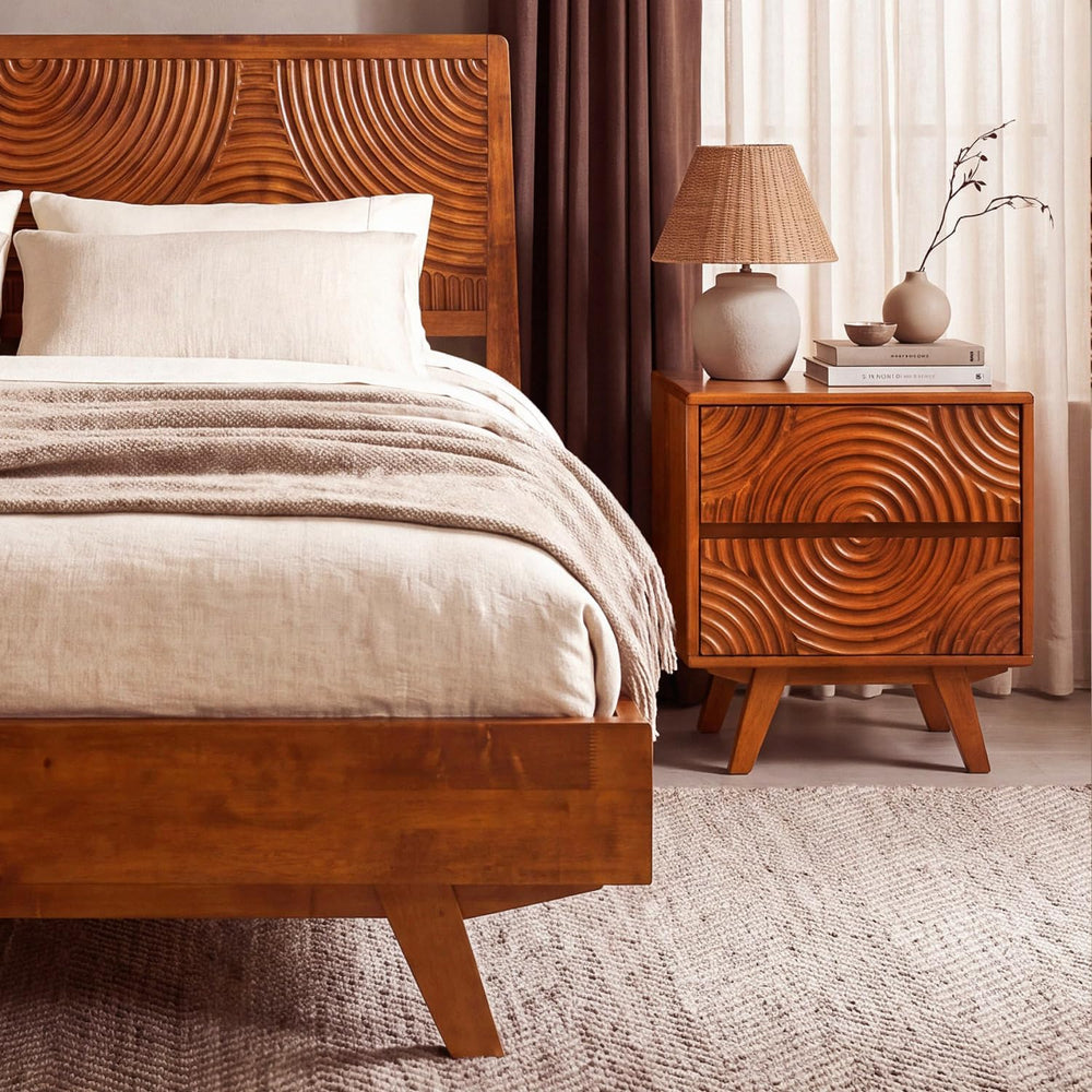 Acacia Harmony King Solid Wood Platform Bed Frame, No Box Spring, Caramel