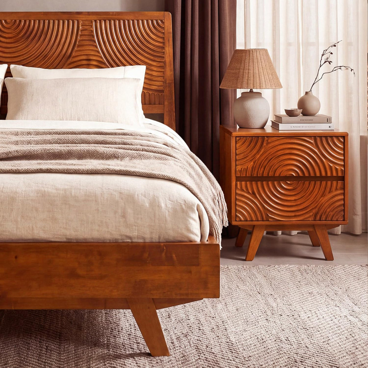 acacia harmony queen solid wood platform bed frame, side view