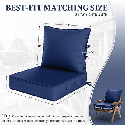 Outdoor Seat Cushion Set 24 L × 24 W × 5 H Inch Waterproof & Fade Resistant - Image 2