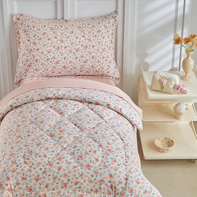DuShow Toddler Bedding Set for Girls, 4 Pieces Floral Toddler Girl Comforter Set - Image 8