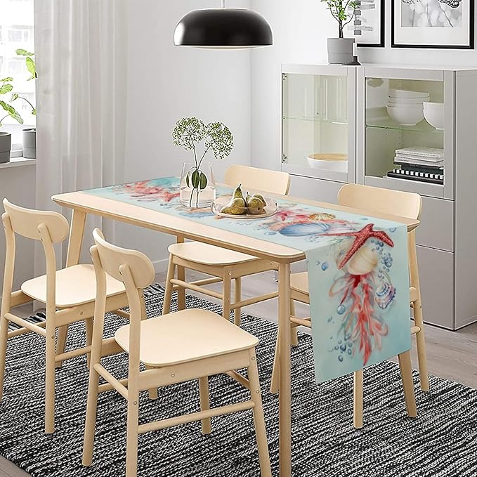 Ocean Starfish Table Runner, Linen Farmhouse Table Cloth Decor, Table Runner - Image 5