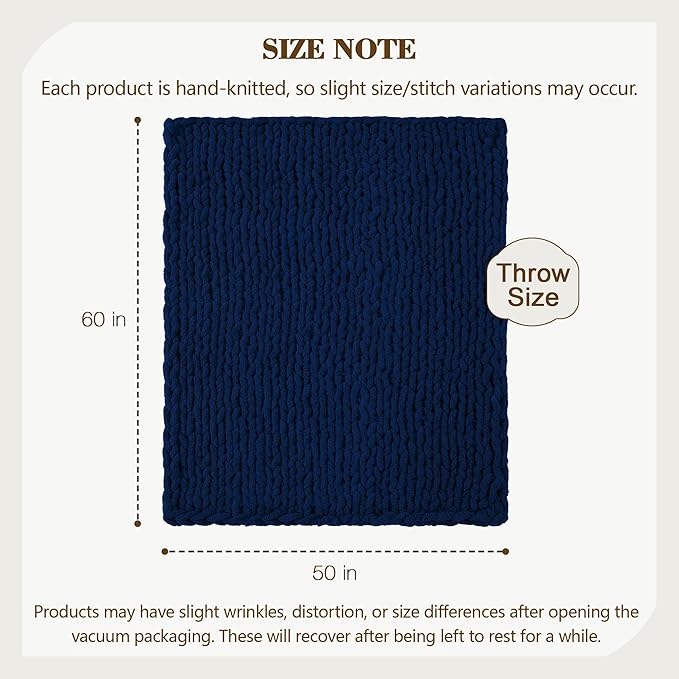 Carriediosa Chunky Knit Throw Blanket 50" X 60", 100% Hand Made Large Chenille - Image 3