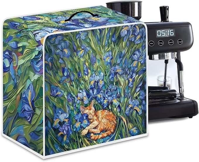 Cute Iris Cat Coffee Maker Cover – Dust Protection Stain Resistant Washable by PJHEQOXE