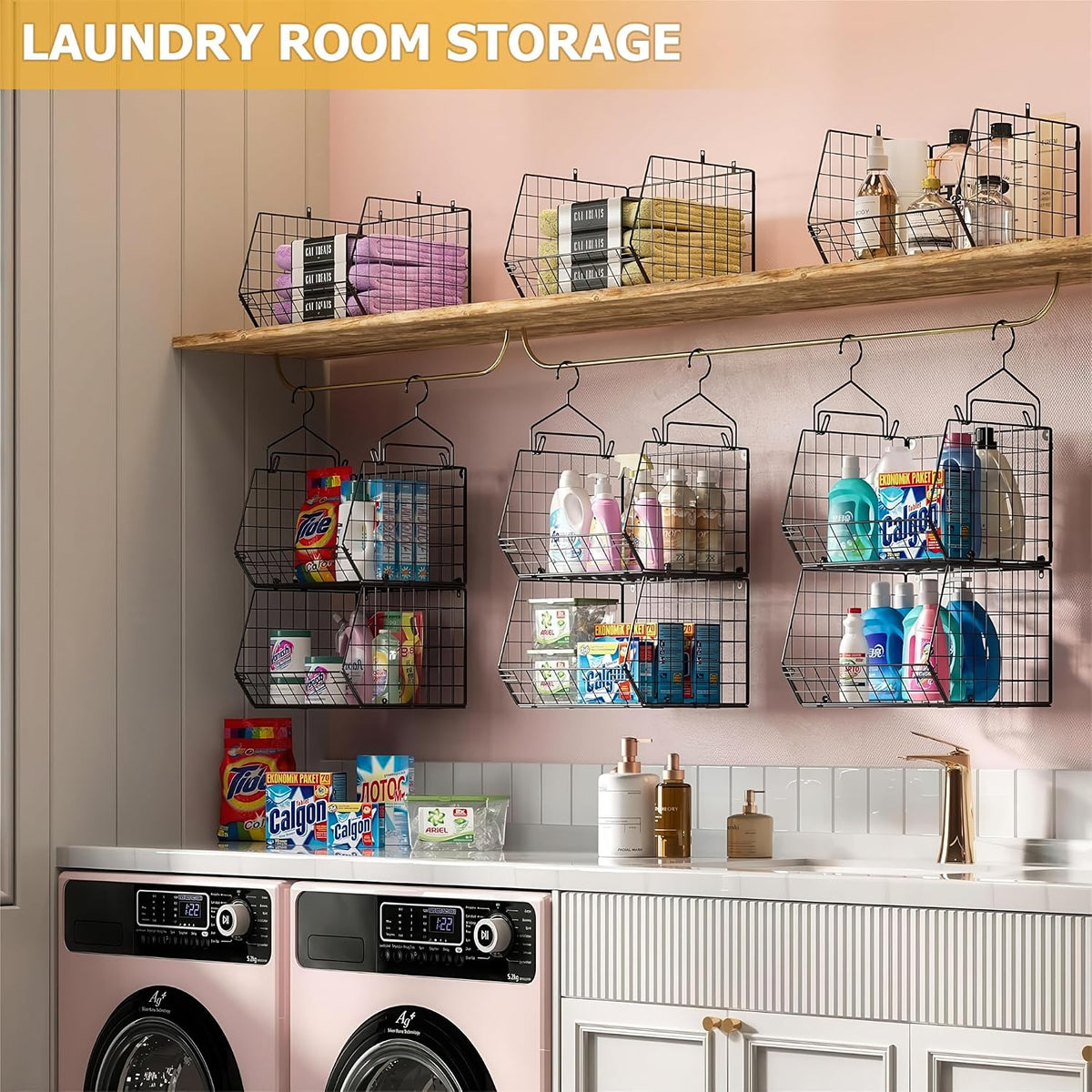x-cosrack 3-tier hanging closet organizer, laundry room organization, side view