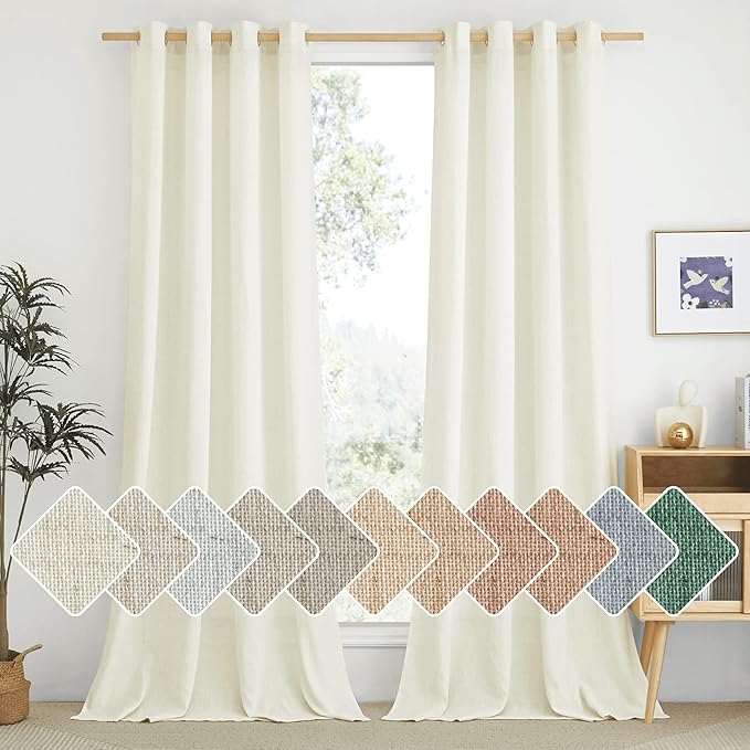 NICETOWN Privacy Off White Linen Blend Curtains Extra Long 108" Long, Rustic by NICETOWN