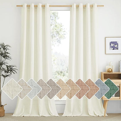 NICETOWN Privacy Off White Linen Blend Curtains Extra Long 108" Long, Rustic by NICETOWN