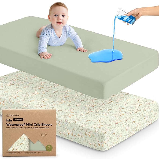 2-Pack Waterproof Pack and Play Sheets, Mini Crib Sheets Fitted by KeaBabies