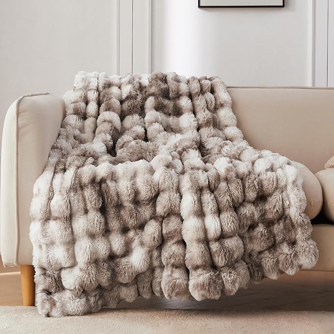 COOVA Faux Fur Throw Blanket for Couch, Cozy Soft and Fuzzy Plush Rabbit Fur by COOVA