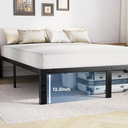 olixis 14in metal queen bed frame with storage, side view