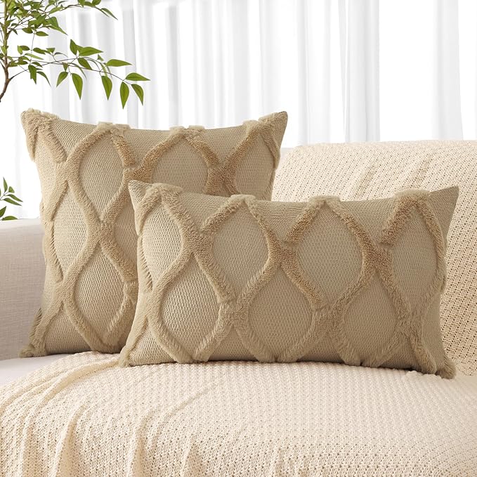 decorUhome Throw Pillow Covers 16x16 Inch Set of 2, Soft Plush Faux Fur Wool - Image 4