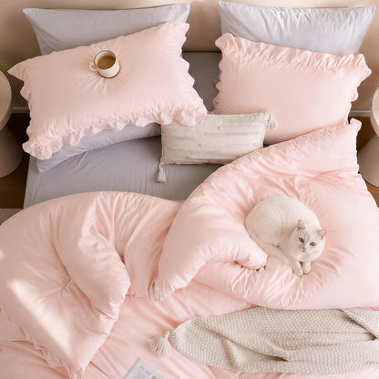 janzaa blush pink comforter set full, ruffle soft, view 9