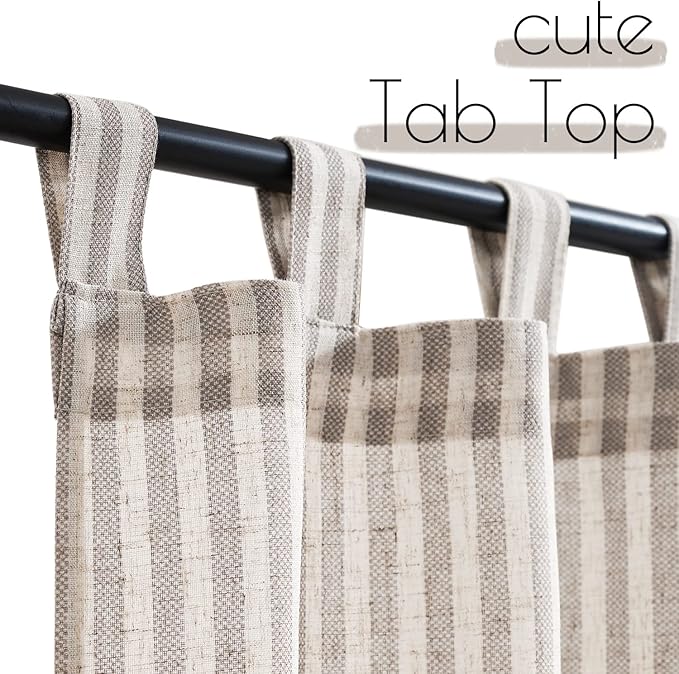 jinchan Tab Top Linen Kitchen Curtains 24 Inches Striped Tier Curtains - Image 2