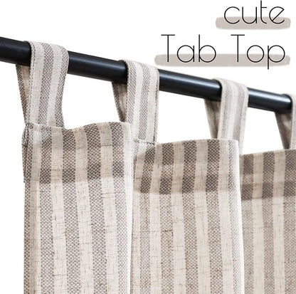 jinchan Tab Top Linen Kitchen Curtains 24 Inches Striped Tier Curtains - Image 2