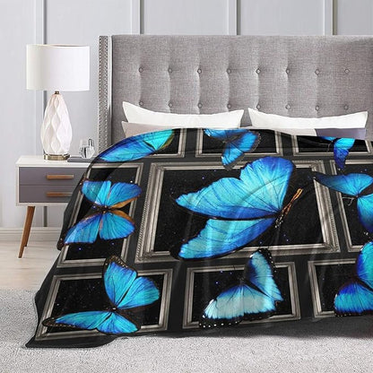 Blue Butterfly Blanket Butterflies Throw Blanket Butterfly Flannel Stuff Merch - Image 4