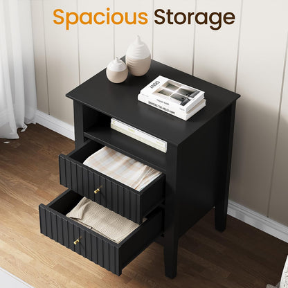 royalcraft black fluted nightstand with 2 drawers, colorful, close-up detail