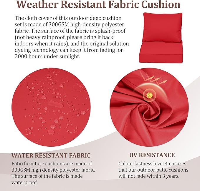 Outdoor Deep Seat Cushions for Patio Furniture Set of 2, Waterproof Outdoor - Image 3