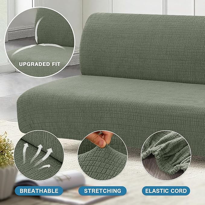 H.VERSAILTEX Water Repellent Armless Futon Cover Sofa Bed Slipcover, Full Size - Image 5
