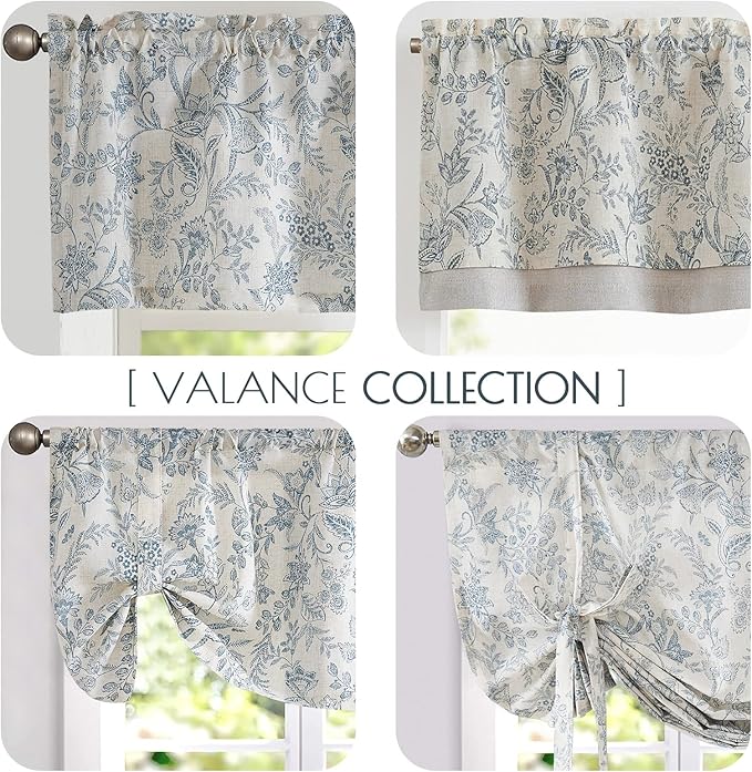 jinchan Linen Valance Curtain Farmhouse Floral Printed Small Window Curtain - Image 7