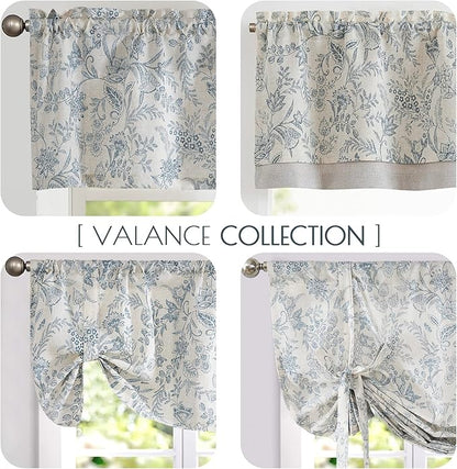 jinchan Linen Valance Curtain Farmhouse Floral Printed Small Window Curtain - Image 7
