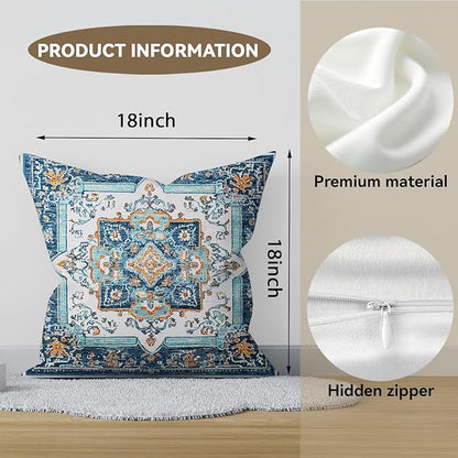 Bohemian Pillow Covers | Vintage Floral & Carpet Design | Double Sided Blue - Image 2