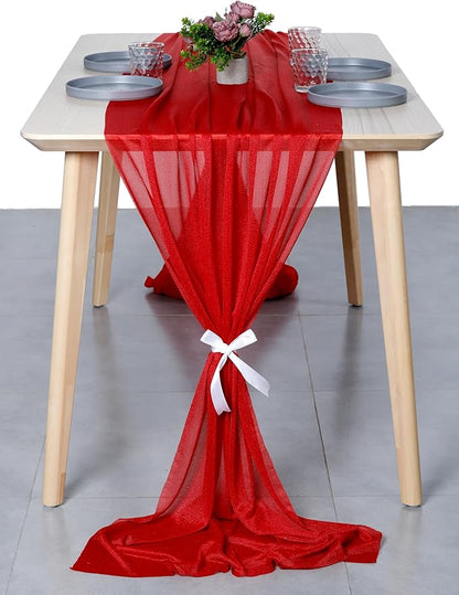 MDS Halloween Chiffon Table Runner - 12 Pack, 29 x 170 Inches, 14ft Each - Sheer Spooky Table Runners for Haunted House Parties, Trick-or-Treat Tables, Witchy Décor, Wedding & Events - Red