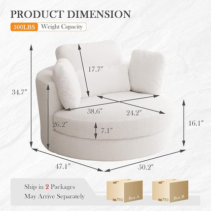 Aoiy & Wifon 50.2'' W Oversized Swivel Barrel Chair, Ivory Swivel Accent Chair - Image 2