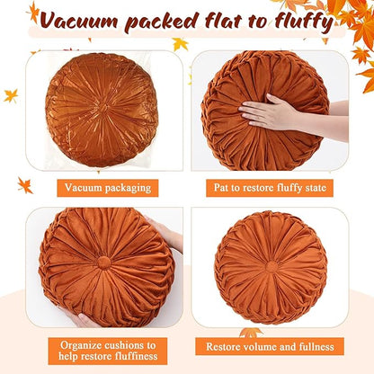 4 Pcs Round Throw Pillows Decorative Velvet Pleated Throw Pillows 15'' Diameter - Image 4