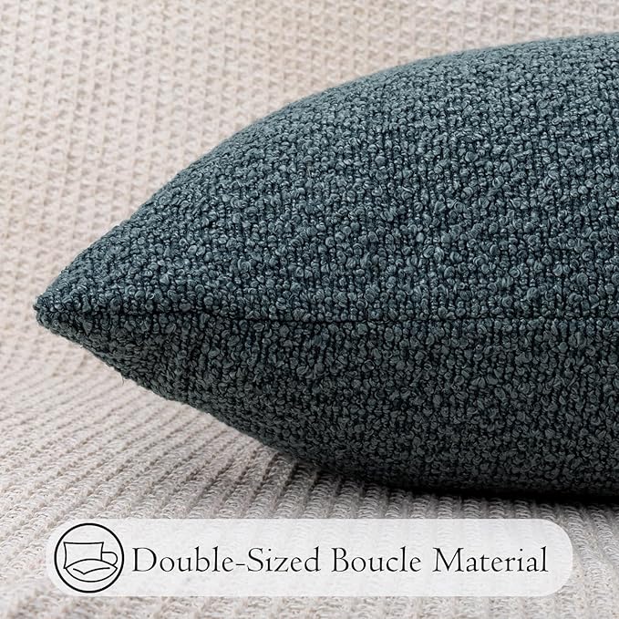 12x24 inch Boucle Lumbar Pillow Cover, Dusty Blue Woven Texture Neutral Long - Image 6