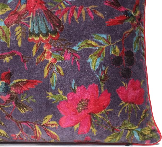 Eyes of India Velvet Floral Flower Bird Throw Pillow Sofa Cushion Cover Case - Image 4