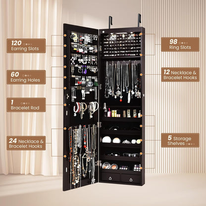 nafort 2 leds mirror jewelry cabinet, 47.5-inch tall shown in use