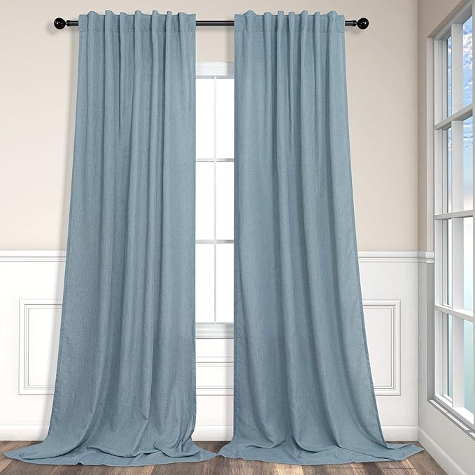 Pitalk Stone Blue Linen Blend Sheer Curtains Back Tab 52 Width by 90 Length Set by Pitalk