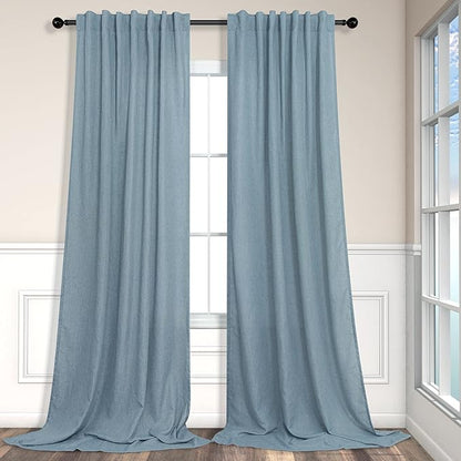 Pitalk Stone Blue Linen Blend Sheer Curtains Back Tab 52 Width by 90 Length Set by Pitalk