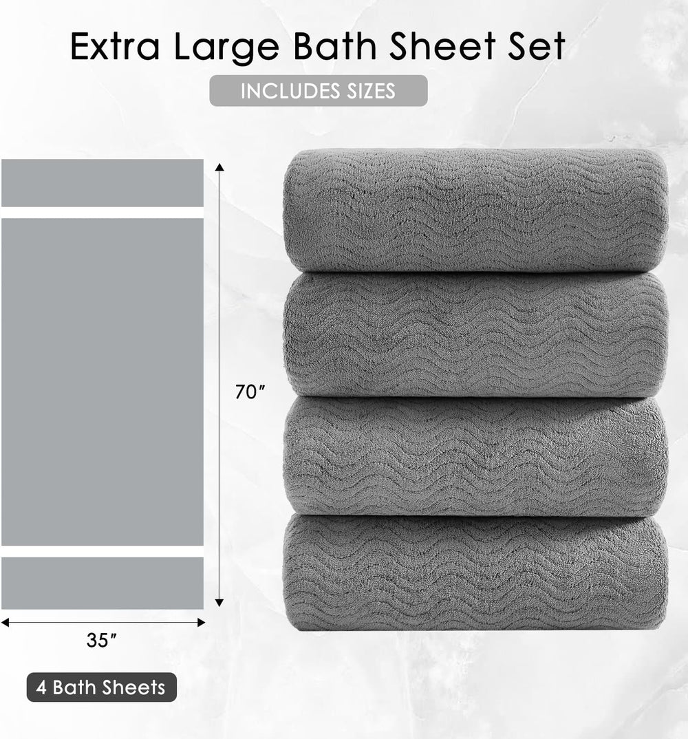 4 Piece Extra Large Bath Towel 35"x70" Oversized Bath Sheet Grey Ba...