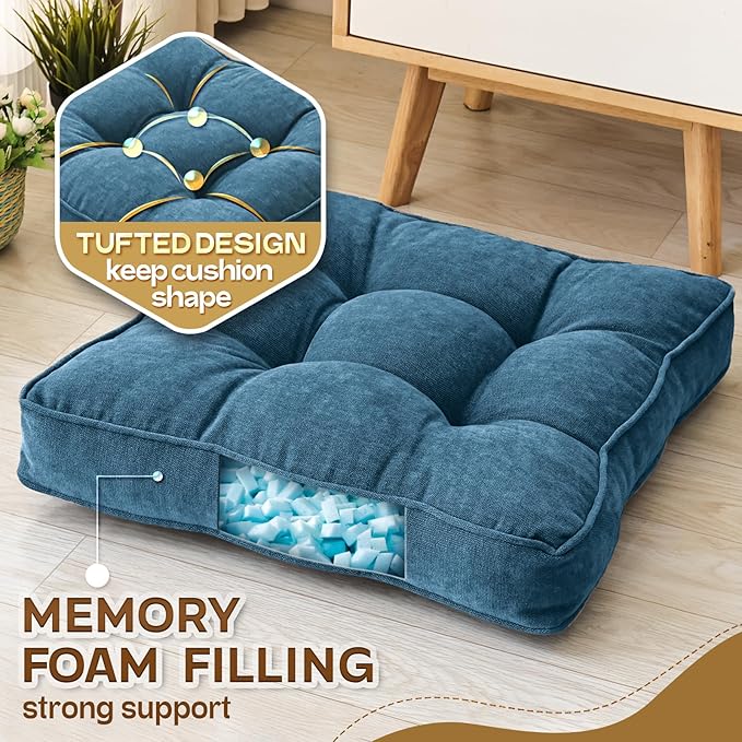 Floor Pillow Set of 2, Memory Foam Floor Cushions - Image 2