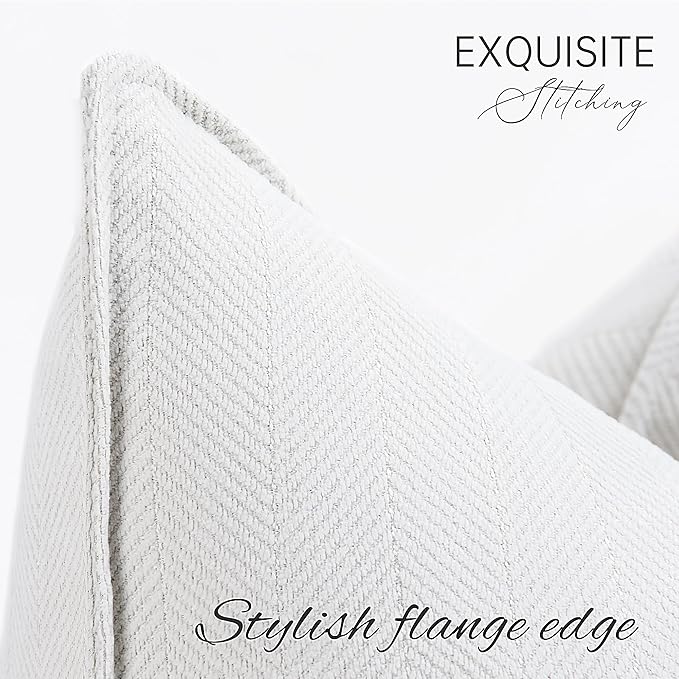 ZWJD Cream Pillow Covers 26x26 Set of 2 Chenille Throw Pillow Covers - Image 2