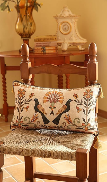 Brown Throw Pillow Covers, Floral Farmhouse Birds Flower Pattern Linen Accent - Image 7