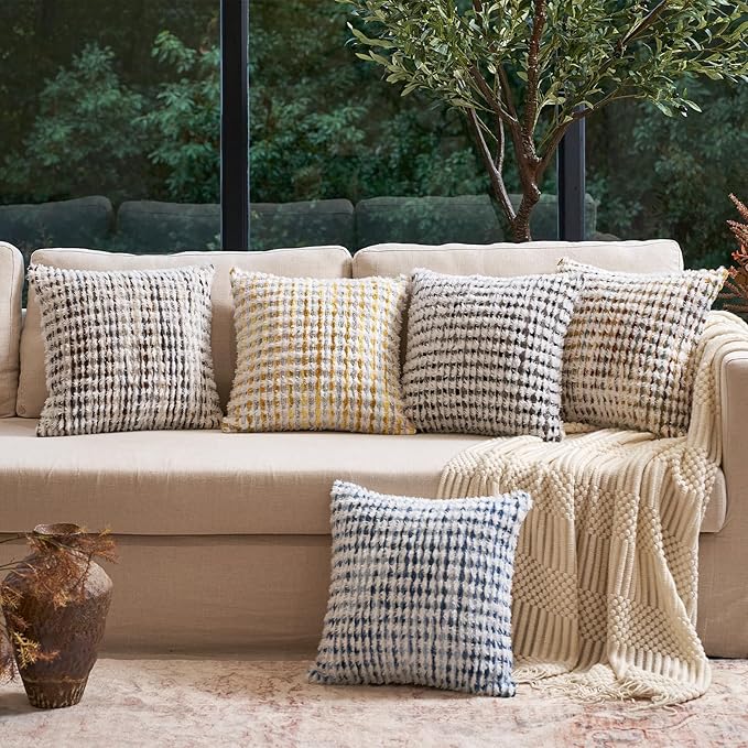 Aeckself Boho Chenille Tufted Pillow Cover 18x18 Inch, Decorative Square Throw - Image 4