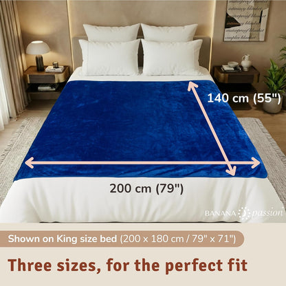 velvety waterproof blanket for bed, queen jodhpur blue showing dimensions