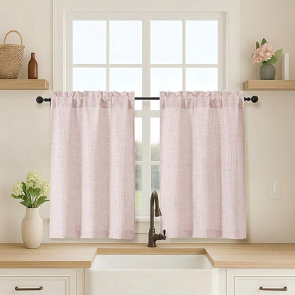OVZME 2 Panels Blush Pink Cafe Curtains 36 Inch Length, Thick Textured Small by OVZME